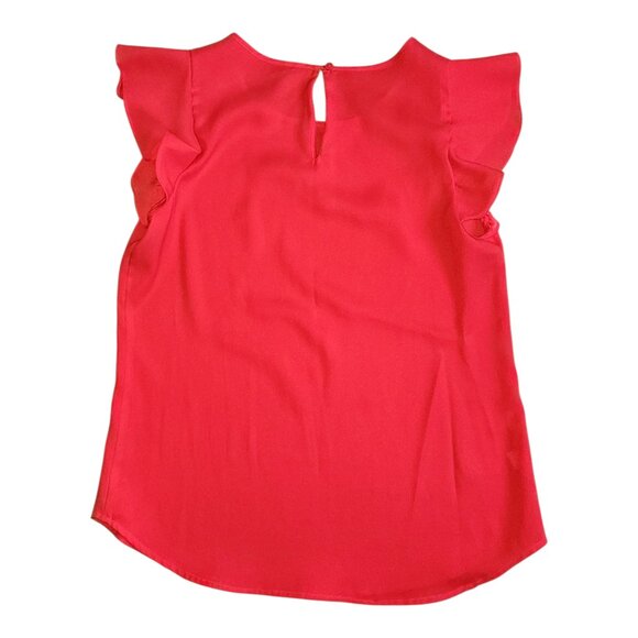 Ann Taylor Top Womens Size XS Solid Red Flutter Sleeve Lightweight Bold Flirty - Picture 2 of 4